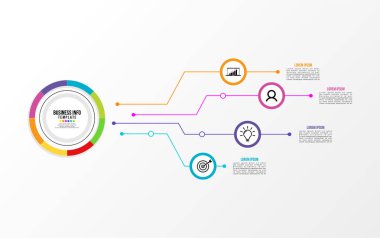Vektör Infografik tasarım şablonu seçenekleri adımlar ve pazarlama simgeleri ile bilgi grafiği, sunumlar, süreç, diyagramları, yıllık raporlar, iş akışı düzeni için kullanılabilir. Vektör Illustration