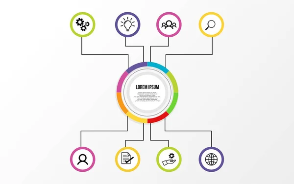 Vector Infographic Design Template with Options Steps and Marketing Icons can be used for info graph, presentations, process, diagrams, annual reports, workflow layout. Vector Illustration