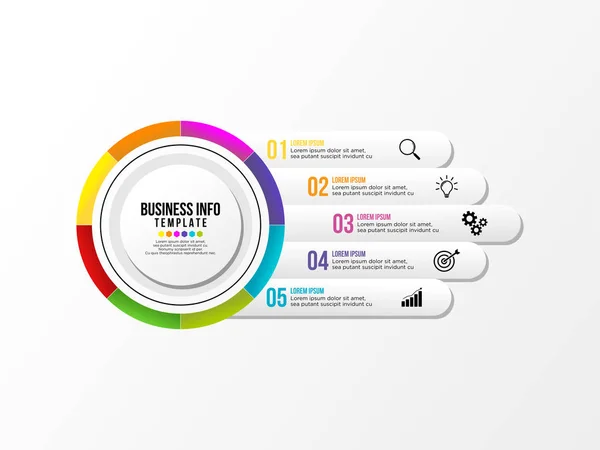 Modello Progettazione Infografica Vettoriale Con Opzioni Passi Icone Marketing Può — Vettoriale Stock