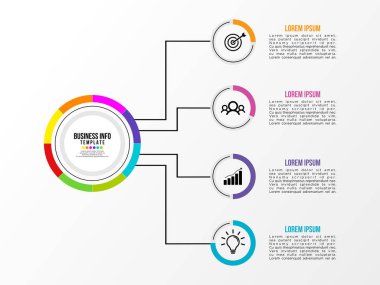 Vektör Infografik tasarım şablonu seçenekleri adımlar ve pazarlama simgeleri ile bilgi grafiği, sunumlar, süreç, diyagramları, yıllık raporlar, iş akışı düzeni için kullanılabilir. Vektör Illustration