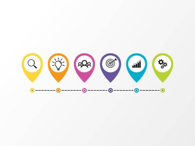 Vektör Infografik tasarım şablonu seçenekleri adımlar ve pazarlama simgeleri ile bilgi grafiği, sunumlar, süreç, diyagramları, yıllık raporlar, iş akışı düzeni için kullanılabilir. Vektör Illustration