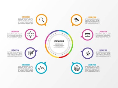 Vektör Infografik tasarım şablonu seçenekleri adımlar ve pazarlama simgeleri ile bilgi grafiği, sunumlar, süreç, diyagramları, yıllık raporlar, iş akışı düzeni için kullanılabilir. Vektör Illustration