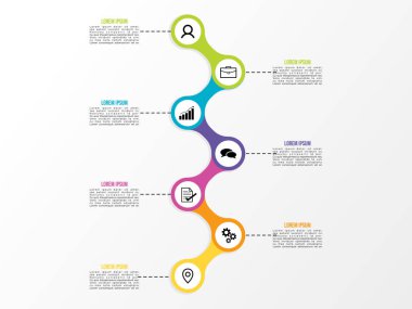 Vektör Infografik tasarım şablonu seçenekleri adımlar ve pazarlama simgeleri ile bilgi grafiği, sunumlar, süreç, diyagramları, yıllık raporlar, iş akışı düzeni için kullanılabilir. Vektör Illustration