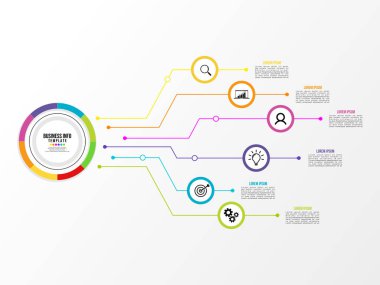 Vektör Infografik tasarım şablonu seçenekleri adımlar ve pazarlama simgeleri ile bilgi grafiği, sunumlar, süreç, diyagramları, yıllık raporlar, iş akışı düzeni için kullanılabilir. Vektör Illustration