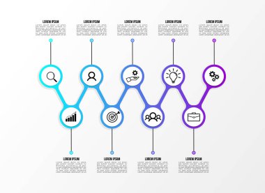 Vektör Infografik tasarım şablonu seçenekleri adımlar ve pazarlama simgeleri ile bilgi grafiği, sunumlar, süreç, diyagramları, yıllık raporlar, iş akışı düzeni için kullanılabilir. Vektör Illustration