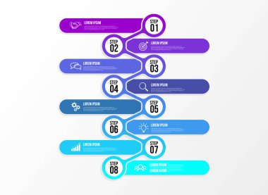 Vektör Infografik tasarım şablonu seçenekleri adımlar ve pazarlama simgeleri ile bilgi grafiği, sunumlar, süreç, diyagramları, yıllık raporlar, iş akışı düzeni için kullanılabilir. Vektör Illustration