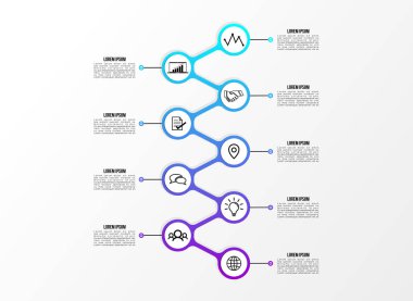 Vektör Infografik tasarım şablonu seçenekleri adımlar ve pazarlama simgeleri ile bilgi grafiği, sunumlar, süreç, diyagramları, yıllık raporlar, iş akışı düzeni için kullanılabilir. Vektör Illustration