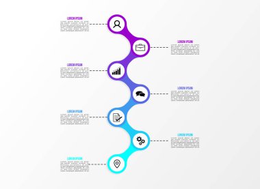 Vektör Infografik tasarım şablonu seçenekleri adımlar ve pazarlama simgeleri ile bilgi grafiği, sunumlar, süreç, diyagramları, yıllık raporlar, iş akışı düzeni için kullanılabilir. Vektör Illustration
