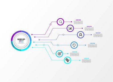 Vektör Infografik tasarım şablonu seçenekleri adımlar ve pazarlama simgeleri ile bilgi grafiği, sunumlar, süreç, diyagramları, yıllık raporlar, iş akışı düzeni için kullanılabilir. Vektör Illustration