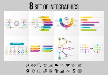 Vektör Infographics Elements Şablon Tasarım. Seçenekler Adımları ve Pazarlama Simgeleri ile İş Veri Görselleştirme Zaman Çizelgesi