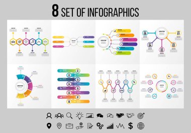 Vektör Infographics Elements Şablon Tasarım. Seçenekler Adımları ve Pazarlama Simgeleri ile İş Veri Görselleştirme Zaman Çizelgesi