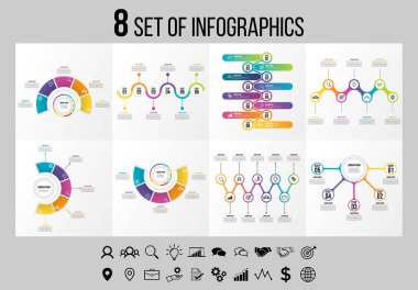 Vektör Infographics Elements Şablon Tasarım. Seçenekler Adımları ve Pazarlama Simgeleri ile İş Veri Görselleştirme Zaman Çizelgesi