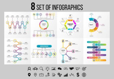 Vektör Infographics Elements Şablon Tasarım. Seçenekler Adımları ve Pazarlama Simgeleri ile İş Veri Görselleştirme Zaman Çizelgesi