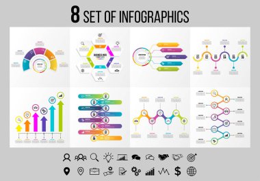 Vektör Infographics Elements Şablon Tasarım. Seçenekler Adımları ve Pazarlama Simgeleri ile İş Veri Görselleştirme Zaman Çizelgesi