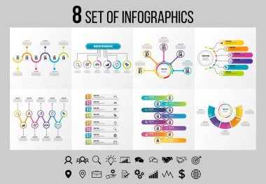 Vektör Infographics Elements Şablon Tasarım. Seçenekler Adımları ve Pazarlama Simgeleri ile İş Veri Görselleştirme Zaman Çizelgesi
