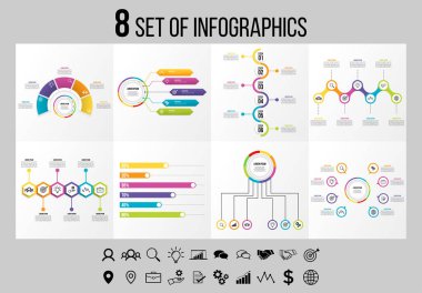 Vektör Infographics Elements Şablon Tasarım. Seçenekler Adımları ve Pazarlama Simgeleri ile İş Veri Görselleştirme Zaman Çizelgesi