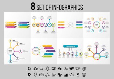 Vektör Infographics Elements Şablon Tasarım. Seçenekler Adımları ve Pazarlama Simgeleri ile İş Veri Görselleştirme Zaman Çizelgesi