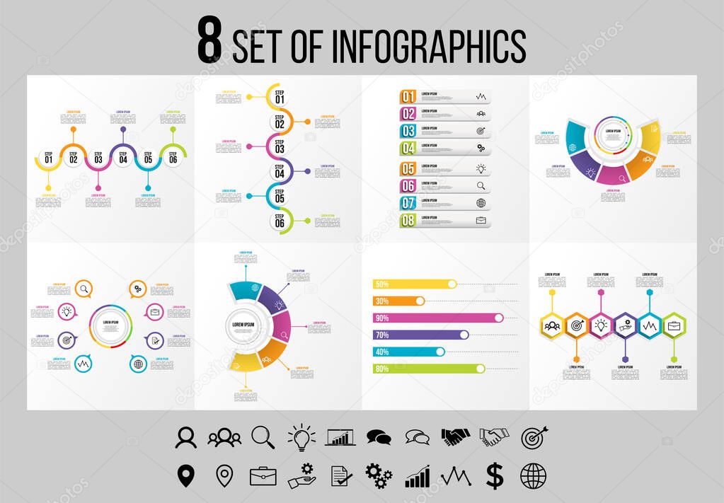 Vector Infographics Elements Template Design. Business Data Visualization Timeline with Options Steps, and Marketing Icons