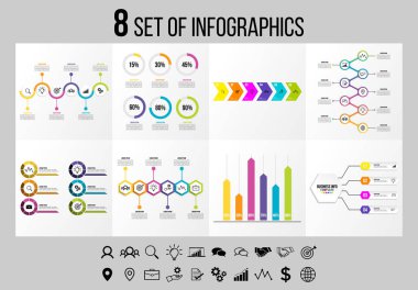 Vektör Infographics Elements Şablon Tasarım. Seçenekler Adımları ve Pazarlama Simgeleri ile İş Veri Görselleştirme Zaman Çizelgesi