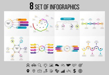 Vektör Infographics Elements Şablon Tasarım. Seçenekler Adımları ve Pazarlama Simgeleri ile İş Veri Görselleştirme Zaman Çizelgesi