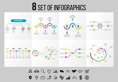 Vektör Infographics Elements Şablon Tasarım. Seçenekler Adımları ve Pazarlama Simgeleri ile İş Veri Görselleştirme Zaman Çizelgesi