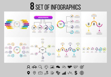 Vektör Infographics Elements Şablon Tasarım. Seçenekler Adımları ve Pazarlama Simgeleri ile İş Veri Görselleştirme Zaman Çizelgesi