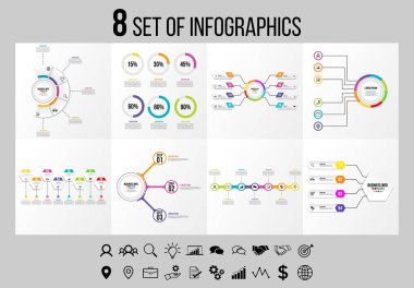 Vektör Infographics Elements Şablon Tasarım. Seçenekler Adımları ve Pazarlama Simgeleri ile İş Veri Görselleştirme Zaman Çizelgesi