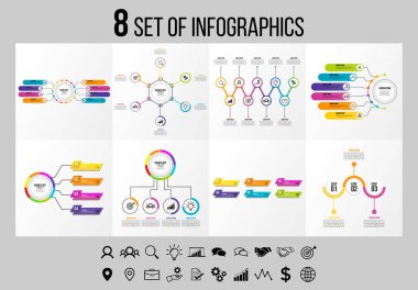 Vektör Infographics Elements Şablon Tasarım. Seçenekler Adımları ve Pazarlama Simgeleri ile İş Veri Görselleştirme Zaman Çizelgesi
