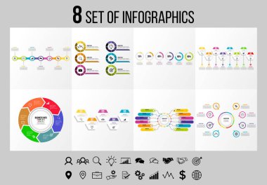 Vektör Infographics Elements Şablon Tasarım. Seçenekler Adımları ve Pazarlama Simgeleri ile İş Veri Görselleştirme Zaman Çizelgesi
