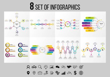 Vektör Infographics Elements Şablon Tasarım. Seçenekler Adımları ve Pazarlama Simgeleri ile İş Veri Görselleştirme Zaman Çizelgesi