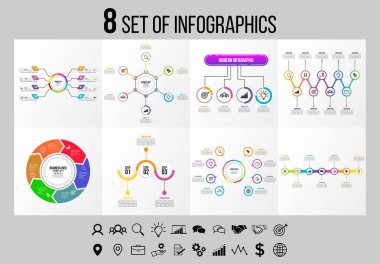 Vektör Infographics Elements Şablon Tasarım. Seçenekler Adımları ve Pazarlama Simgeleri ile İş Veri Görselleştirme Zaman Çizelgesi