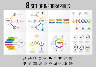 Vektör Infographics Elements Şablon Tasarım. Seçenekler Adımları ve Pazarlama Simgeleri ile İş Veri Görselleştirme Zaman Çizelgesi