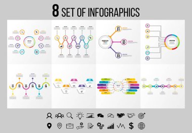 Vektör Infographics Elements Şablon Tasarım. Seçenekler Adımları ve Pazarlama Simgeleri ile İş Veri Görselleştirme Zaman Çizelgesi