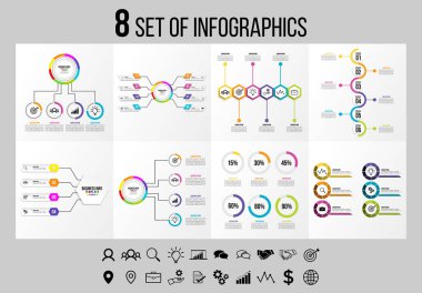 Vektör Infographics Elements Şablon Tasarım. Seçenekler Adımları ve Pazarlama Simgeleri ile İş Veri Görselleştirme Zaman Çizelgesi