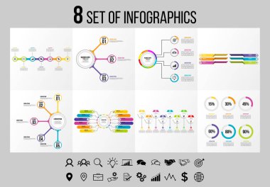 Vektör Infographics Elements Şablon Tasarım. Seçenekler Adımları ve Pazarlama Simgeleri ile İş Veri Görselleştirme Zaman Çizelgesi