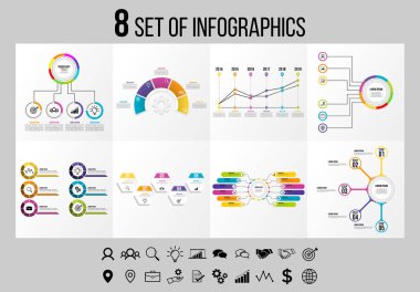 Vektör Infographics Elements Şablon Tasarım. Seçenekler Adımları ve Pazarlama Simgeleri ile İş Veri Görselleştirme Zaman Çizelgesi