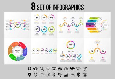 Vektör Infographics Elements Şablon Tasarım. Seçenekler Adımları ve Pazarlama Simgeleri ile İş Veri Görselleştirme Zaman Çizelgesi