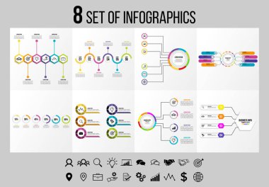 Vektör Infographics Elements Şablon Tasarım. Seçenekler Adımları ve Pazarlama Simgeleri ile İş Veri Görselleştirme Zaman Çizelgesi