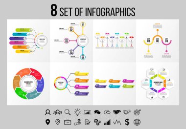 Vektör Infographics Elements Şablon Tasarım. Seçenekler Adımları ve Pazarlama Simgeleri ile İş Veri Görselleştirme Zaman Çizelgesi