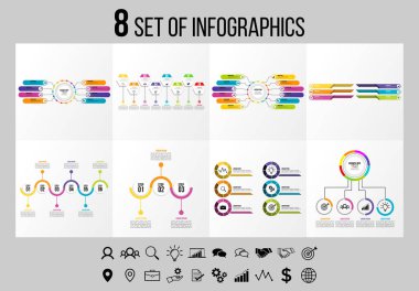 Vektör Infographics Elements Şablon Tasarım. Seçenekler Adımları ve Pazarlama Simgeleri ile İş Veri Görselleştirme Zaman Çizelgesi