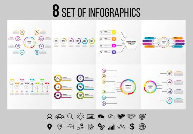 Vektör Infographics Elements Şablon Tasarım. Seçenekler Adımları ve Pazarlama Simgeleri ile İş Veri Görselleştirme Zaman Çizelgesi