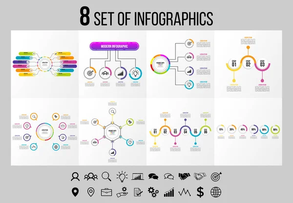 Vektör Infographics Elements Şablon Tasarım. Seçenekler Adımları ve Pazarlama Simgeleri ile İş Veri Görselleştirme Zaman Çizelgesi