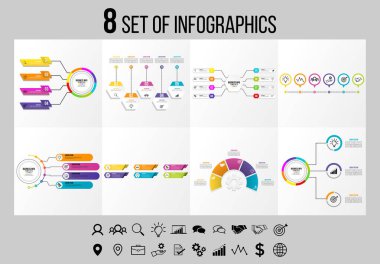 Vektör Infographics Elements Şablon Tasarım. Seçenekler Adımları ve Pazarlama Simgeleri ile İş Veri Görselleştirme Zaman Çizelgesi