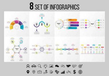 Vektör Infographics Elements Şablon Tasarım. Seçenekler Adımları ve Pazarlama Simgeleri ile İş Veri Görselleştirme Zaman Çizelgesi
