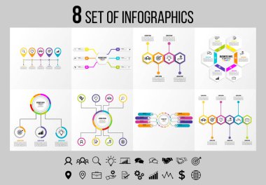 Vektör Infographics Elements Şablon Tasarım. Seçenekler Adımları ve Pazarlama Simgeleri ile İş Veri Görselleştirme Zaman Çizelgesi
