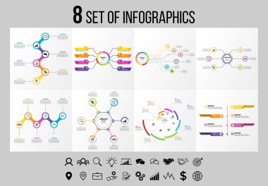 Vektör Infographics Elements Şablon Tasarım. Seçenekler Adımları ve Pazarlama Simgeleri ile İş Veri Görselleştirme Zaman Çizelgesi