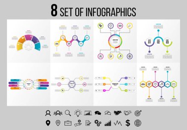 Vektör Infographics Elements Şablon Tasarım. Seçenekler Adımları ve Pazarlama Simgeleri ile İş Veri Görselleştirme Zaman Çizelgesi