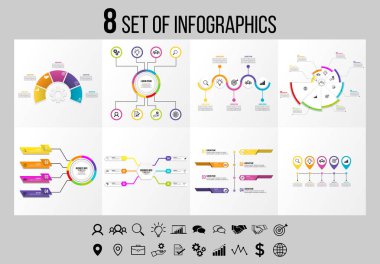 Vektör Infographics Elements Şablon Tasarım. Seçenekler Adımları ve Pazarlama Simgeleri ile İş Veri Görselleştirme Zaman Çizelgesi