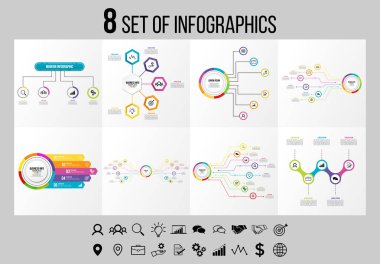 Vektör Infographics Elements Şablon Tasarım. Seçenekler Adımları ve Pazarlama Simgeleri ile İş Veri Görselleştirme Zaman Çizelgesi