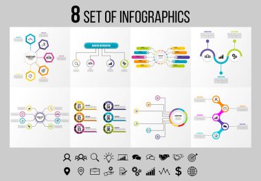 Vektör Infographics Elements Şablon Tasarım. Seçenekler Adımları ve Pazarlama Simgeleri ile İş Veri Görselleştirme Zaman Çizelgesi